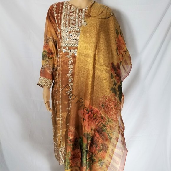 Banarsi Shaded Masuri Zardozi Embroidered Shalwar Kameez Pakistani/Indian L/45.5 - Picture 6 of 17